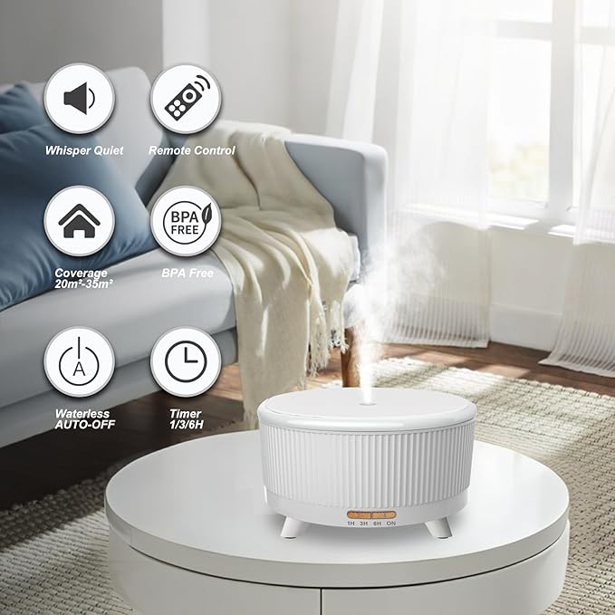 Diffusers for Essential Oils Large Room, 500ml Aromatherapy Diffuser Cool Mist Humidifier with Remote Control,7 Colors Lights & 3 Mist Mode Waterless Auto Off for Women Office Home W - Bloomnest
