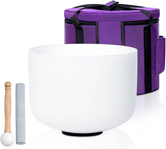 White E Note 8 inch Quartz Crystal Singing Bowl, for Healing Mindfulness Meditation Yoga Sound Baths, with Case Rubber Mallet