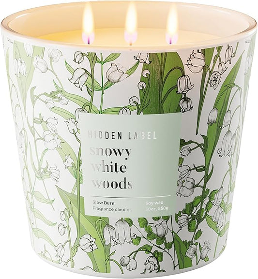 Giant Candle, Snowy White Woods Scented Candle for Home, 30oz Natural Soy Wax, 3-Wick Large Aromatherapy Candles, Up to 100Hour Burn Time, Long Lasting Highly Scented Luxury Candle Gift - Bloomnest