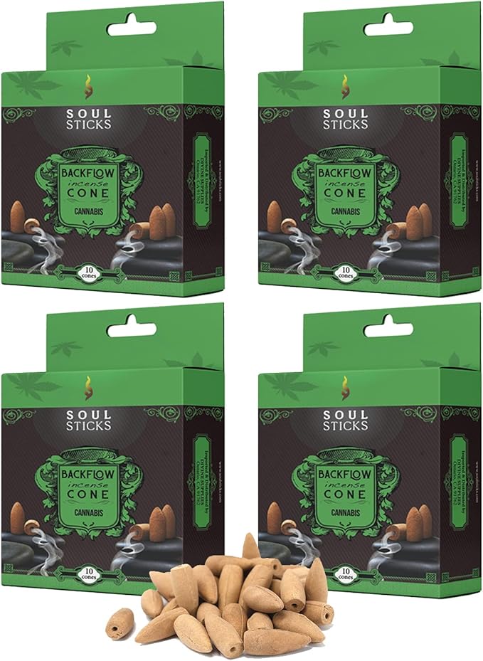 SOUL STICKS 4 Packs Backflow Incense Cones Thick White Smoke (40 Pcs) Traditional Agarbatti Incense | Natural Herbs & Aromatic Ingredients | Burn Time 15 to 30 Minutes Spiritual Gifts (Cannabis)