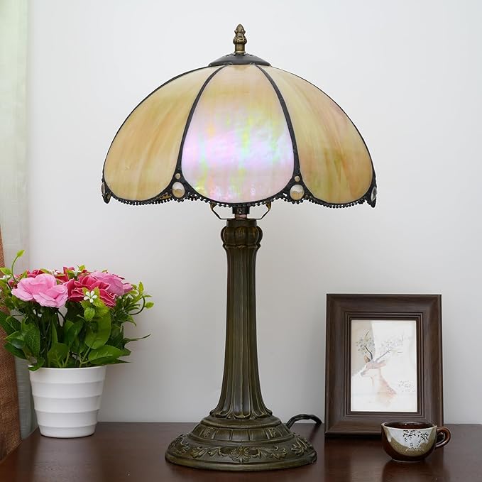 Tiffany Lamp Stained Glass lamp Bedside Table Lamps for Living Room Bedroom Dorm Kitchen Home Decor Festival Birthday Gift,12 inches Grilled Bend - Bloomnest