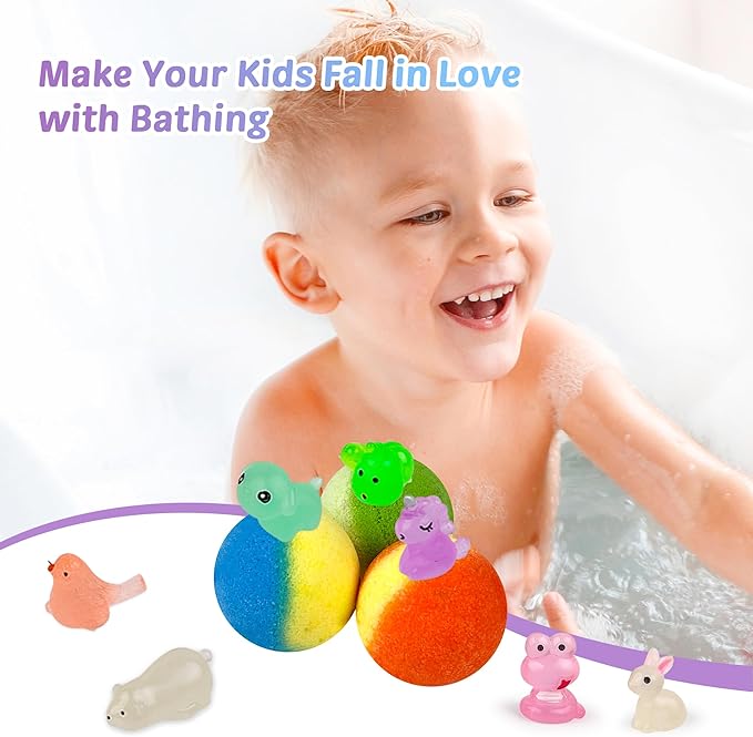 Bath Bombs for Kids, 12 Pcs Bath Bombs with Glow in The Dark Animal Surprise Inside, Handmade Organic Bubble Bath Ball Gift Set for Boys and Girls, Gift for Birthday Christmas Easter - Bloomnest