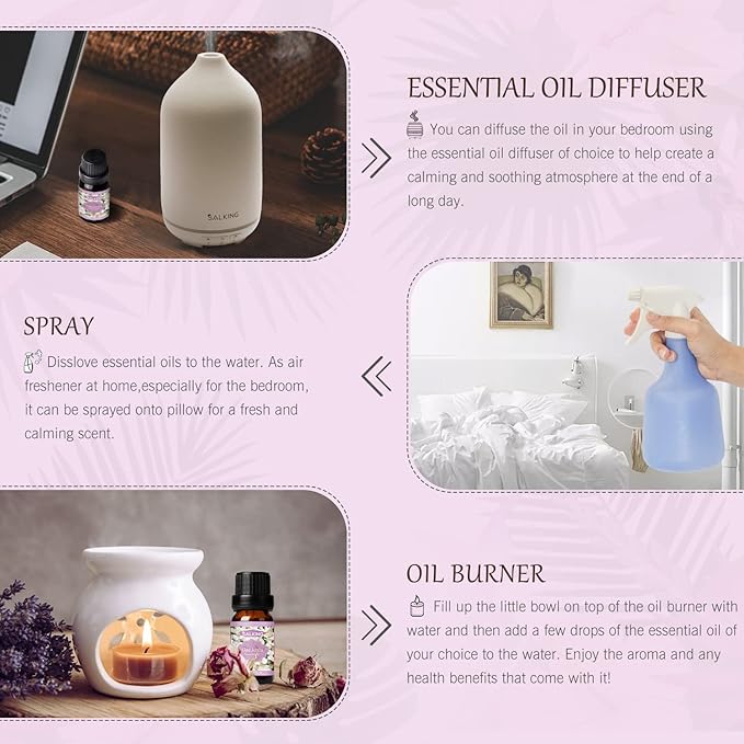 SALKING Floral Essential Oils Set, Premium Pure and Natural Essential Oils, Fragrance Oil Scented Oils for Oil Diffusers 6 x 10 ML - Lavender, Rose, Jasmine, Cherry Blossom, Gardenia, Chamomile - Bloomnest