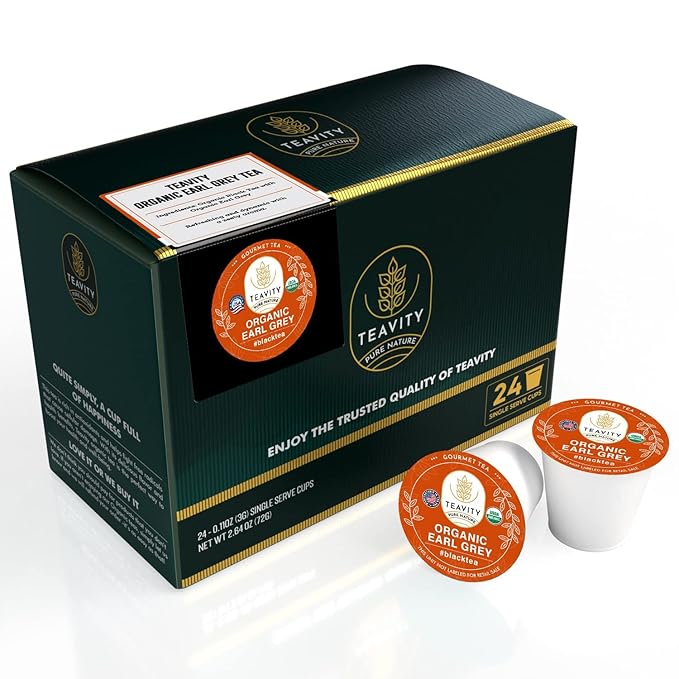Organic Earl Grey Tea Pods for Keurig - Caffeinated Unsweet Black Tea for K Cup Brewing by Teavity (24 Tea Pods) - Bloomnest