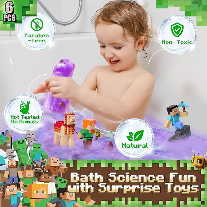 Bath Bombs for Kids: Organic Bath Bombs with Toys Inside for Dry Skin Moisturize, Kids Bath Toys & Scientific Toys, Dried Rose Petals with Eruption of Foams, Bath Flask Potion Kits Gift Set - Bloomnest
