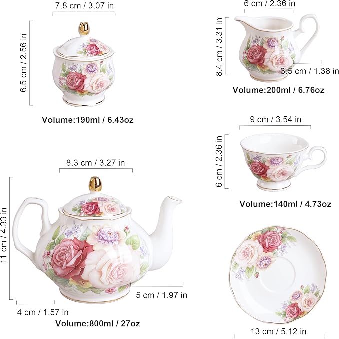 fanquare European Porcelain Coffee Set, Pink Women Tea Set, Bone China Tea Set, Vintage Floral Coffee Tea Pot with Cups - Bloomnest