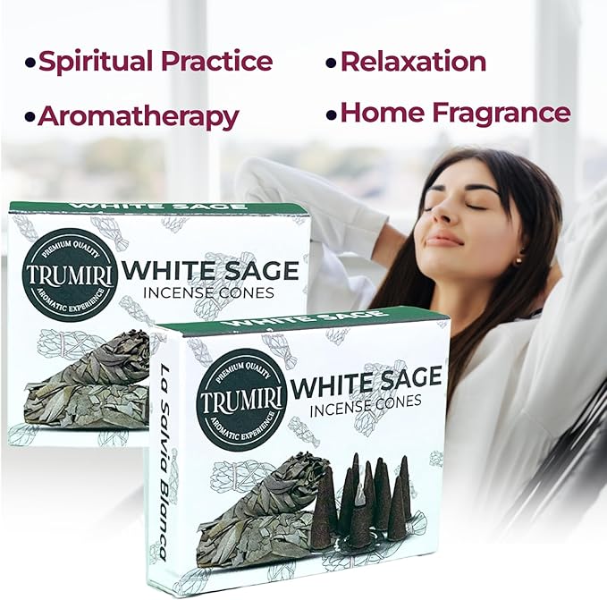White Sage Incense Cones - Dual Pack of 10 Cones - Scented TRUMIRI