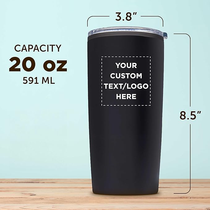 Custom Plastic Tumblers 20 oz Set of 6/12/24 Personalized Bulk Pack with Lids, Ice Coffee Tumbler, To Go Cup Insulated - Black - Bloomnest