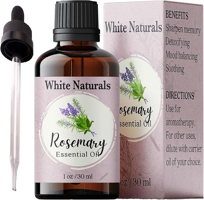 White Naturals Organic Rosemary Essential Oil, 100% Pure & Natural, 1 Fluid Ounce, Aromatherapy, Vegan, Non-GMO, Strengthening, Conditioner, DIY Soap Making - Bloomnest