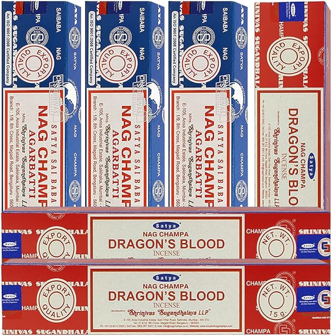 Nag Champa Dragons Blood Incense Sticks & Holder Bundle Variety Pack from House of Satya Incense Sticks and Trumiri TRUMIRI