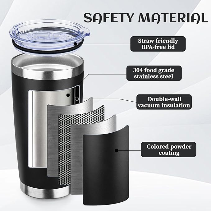 20oz Tumbler Bulk with Lid and Straw, Stainless Steel Double Wall Vacuum Insulated Travel Mug, Powder Coated Coffee Cups for Hot and Cold Drinks,Funny Gifts for Women Men(Black,4) - Bloomnest