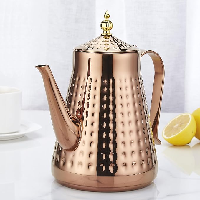 SANQIAHOME 1.8L(60oz) Stainless Steel Hammer Patterned Teapot With Removeable Infuser,Loose leaf cover,Copper - Bloomnest