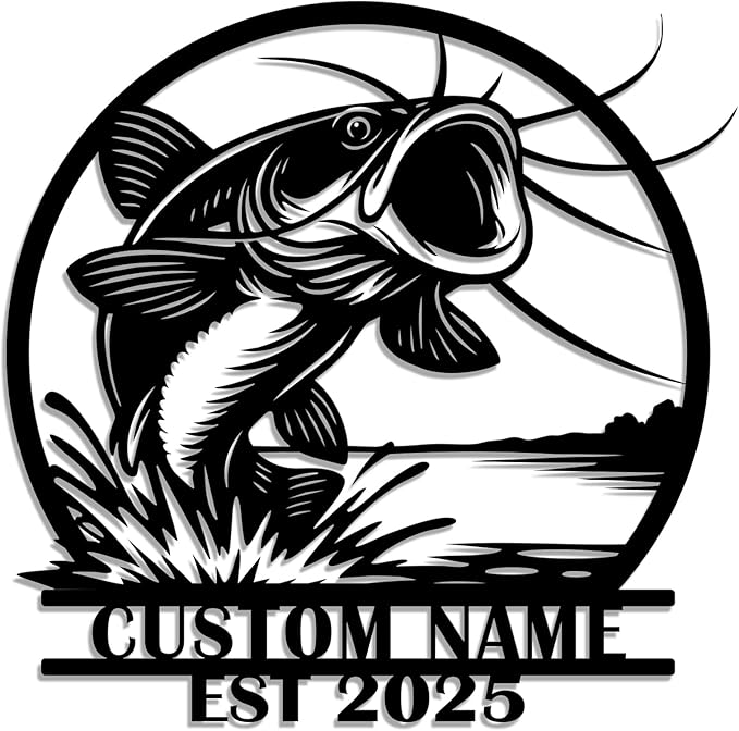 Personalized Catfish Metal Sign – Custom Name Fishing Wall Art – Iron Decoration for Cabins, Lake Houses, Man Caves, and Outdoor Spaces (Catfish-5) - Bloomnest