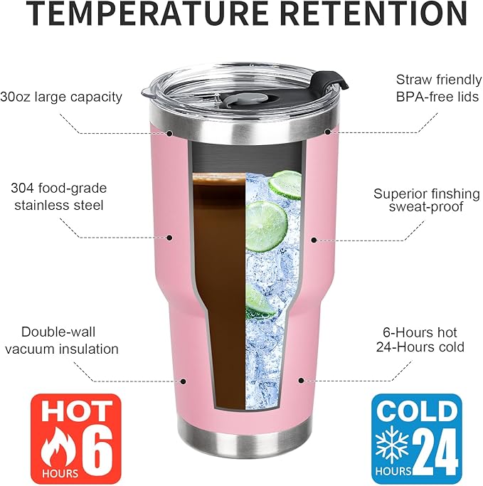 30 oz Tumbler with Lids and Straws Double Wall Vacuum Insulated Tumbler Cup,Stainless Steel Leak-proof Thermal Tumbler Travel Coffee Mug for Cold and Hot Drinks,Sakura Pink - Bloomnest