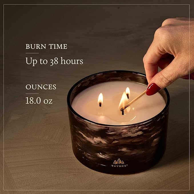 Thymes Noir Woods Scented Candles for Home Decor – Notes of Fresh Evergreen, Smoky Wood & Golden Amber – Luxury Home Fragrance Gifts for Women & Men – Burns Up to 38 Hrs (Large 3 Wick Candle, 18 oz) - Bloomnest