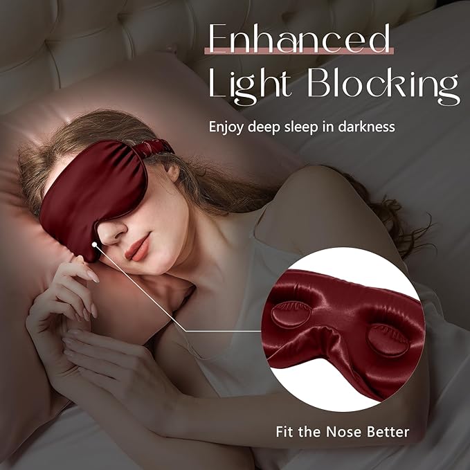 ZIMASILK Adjustable 22 Momme 100% Mulberry Silk Sleep Mask, Upgraded 3D Contoured Cup Eye Mask for Sleeping, Super Soft & Breathable Blindfold, Blackout for Deep Sleeping (Burgundy) - Bloomnest