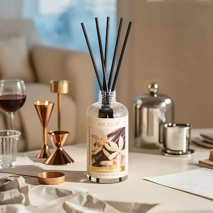 Airkeep Reed Diffuser Oil Refill with Diffuser Sticks, 6.76 Fl Oz(200ml) Cashmere Vanilla Scented Oils, Aroma Therapy, Home Fragrance & Air Freshener, Office Décor, Decoration - Bloomnest