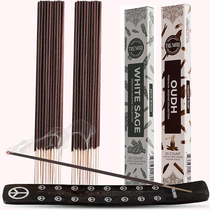 Trumiri Incense Sticks - Combo Pack of 40 Insence-Sticks - 20 White Sage + 20 Oud - Insenses - Insents - Incents - Inscense - Incence - Incienso - All Natural Incense Sticks TRUMIRI