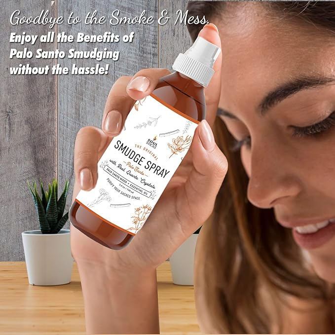 SOUL STICKS Palo Santo Smudge Spray – 3.5oz Smokeless Energy Mist with Quartz Crystals – Non-Toxic Cleansing Spray for Room, Meditation, Travel, Spiritual Rituals & Aura Purification SoulSticks