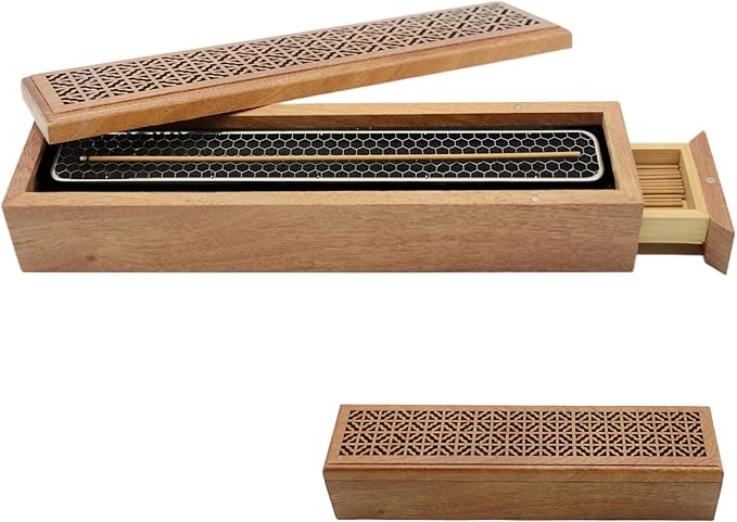 Incense Holder Burner,Coffin Incense Storage Box Holder for Sticks, Wooden Incense-Stick Holder & Ash Catcher for Meditation/Yoga Room/Bedroom/studyroom/Office (Incense Holder with Storage)