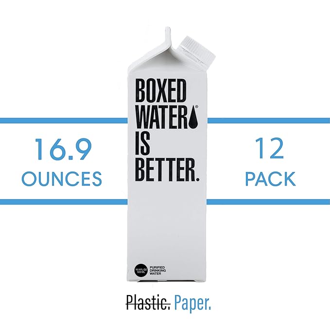 Boxed Water 16.9 oz. (12 Pack) – Purified Drinking Water in Plant-Based Cartons – BPA-Free, Refillable, Reusable – More Sustainable than Premium Plastic Bottles - Bloomnest