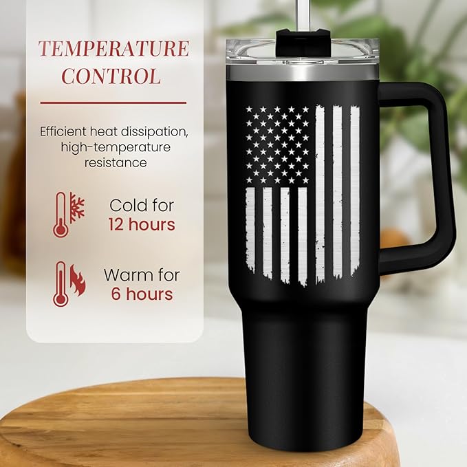 SANDJEST American Flag Tumbler with Handle, America 40oz Stainless Steel Insulated Coffee Mug with Lid & Straw, America Gifts for Men Women, USA Tumblers Cup Gift for Christmas - Bloomnest