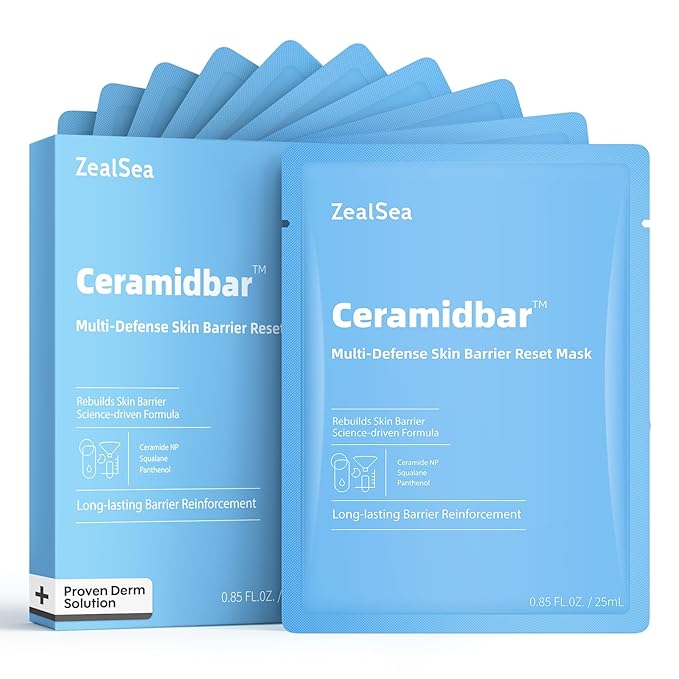 Ceramidbar Face Masks Skincare Set, ZealSea Derm Solution Sheet Mask for Multi-Trigger Sensitivity, Soothing & Calming, Strengthen & Restore Skin, Facial Mask with Cica & Ceramide, 10 Pack - Bloomnest