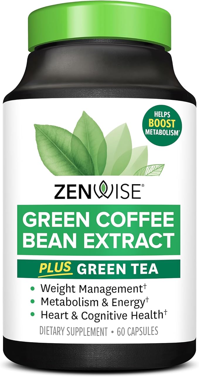Zenwise Health EGCG Green Tea Extract Capsules with Coffee Bean Extract - 50% EGCG + 98% Polyphenols Supplement - Green Tea Pills for Skin and Heart Support + Brain Health and Memory Boost - 60 Count - Bloomnest