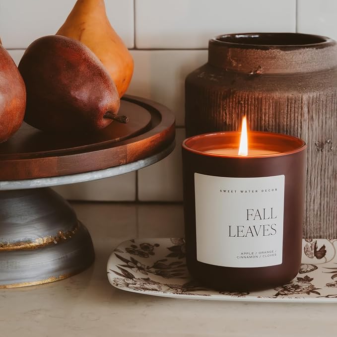 Sweet Water Decor Fall Leaves Candle, Large 15oz Jar, Soy Blend Wax Scented with Apple, Berry & Cinnamon, Cozy Autumn Home Candle, Non-Toxic & Long-Lasting, Thanksgiving Gift for Women, 70+ Hour Burn - Bloomnest