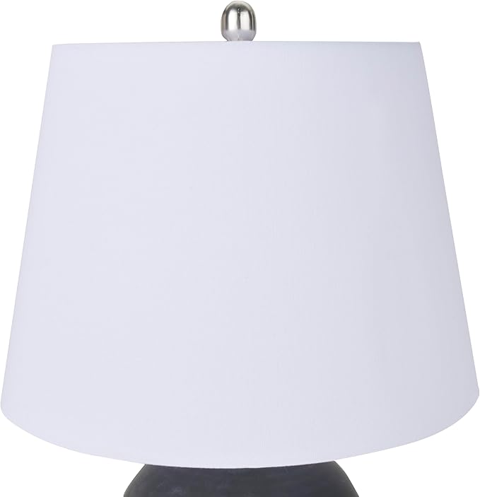 Nourison Home 23" Black Vintage Distressed Ceramic Pot Table Lamp for Bedroom, Living Room, End Table, with White Tapered Drum Shade - Bloomnest