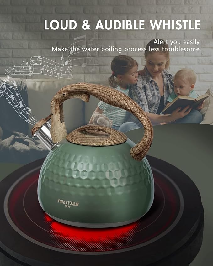 POLIVIAR Tea Kettle, 2.7 Quart Stovetop Tea Kettle, Audible Whistling Teapot, Food Grade Stainless Steel for Anti-Rust, Anti Hot Handle, Suitable for All Heat Sources (JX2020-RH30-2) - Bloomnest