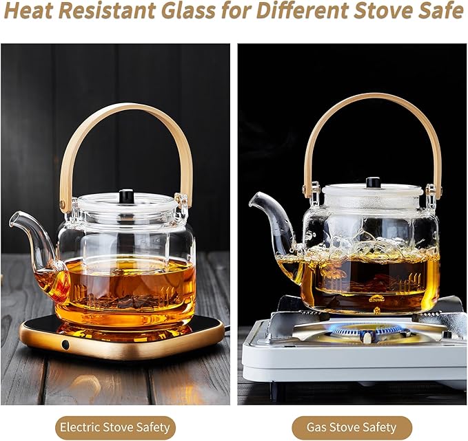 Glass Teapot Set, 37OZ/1100ML Glass Tea Kettle with 4 Double Wall Teacups, Tea Pot with Infusers for Loose Tea, Stovetop & Microwave Safe Tea Maker - Bloomnest