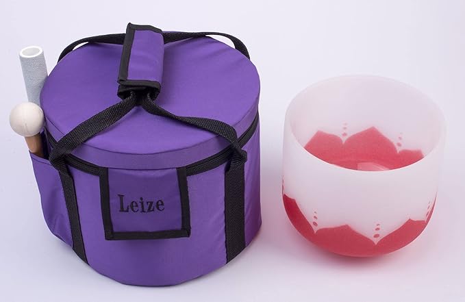 Leize Quartz Crystal Singing Bowl Lotus Design C Note Root Chakra White 10" with Heavy Duty Carrying Case Suede Striker