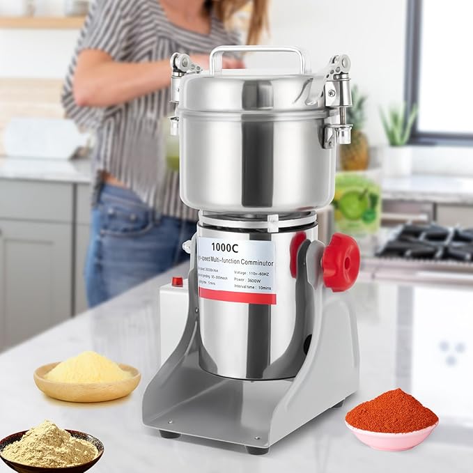 Electric Grain Mill Grinder, 1000g/2.2 lbs High-speed 30000r/min Food Grinder, 110V 3600W Countertop Grain Mill for Dry Spice Herbs Grains Coffee Rice Pepper (1000g) - Bloomnest