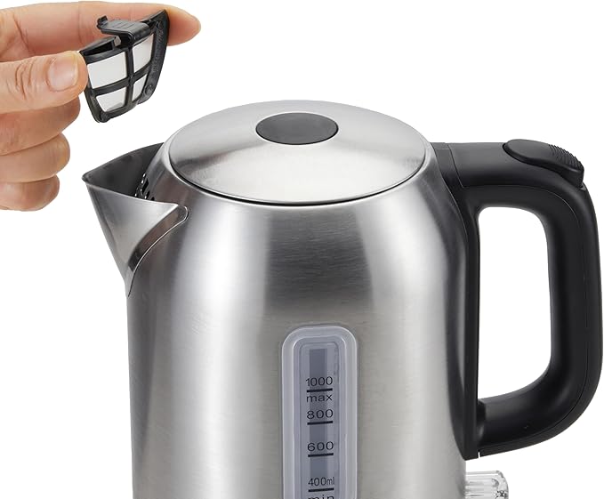 Amazon Basics 1.1Qt (1L) Electric Kettle, Tea Kettle & Water Boiler, with Auto Shut-Off, Boil Dry Protection, High-Safety Strix Thermostat, BPA-Free, 1500W, Stainless Steel, New Model, Black & Silver - Bloomnest