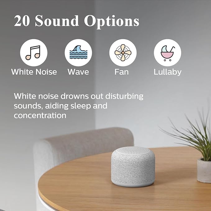 REACHER Travel White Noise Sound Machine,Portable Mini Noise Machine for Sleeping with 20 Soothing Sounds, Small Bluetooth Speaker, Baby, Adults, Rechargeable - Bloomnest