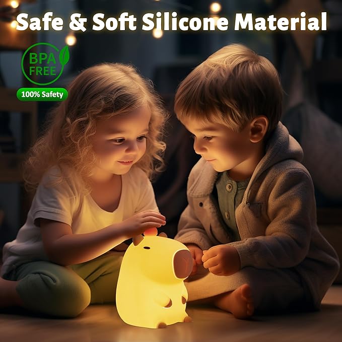 Attivolife Capybara Night Light, Cute Animal Silicone Nightlight with Dimmable & Timer, Portable Rechargeable LED Touch Lamp, Bedroom Table Decor Birthday Present for Boy Girl - Bloomnest
