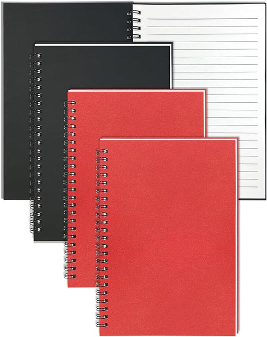 4Pack Small Spiral Notebook A5, 8.25x5.5” 120 Lined Pages Black & Red Wide Ruled Spiral Journal Bulk Blank Kraft Cover Spiral Bound Notebook & Writing Pads for Home Office Meeting Work Note Taking - Bloomnest