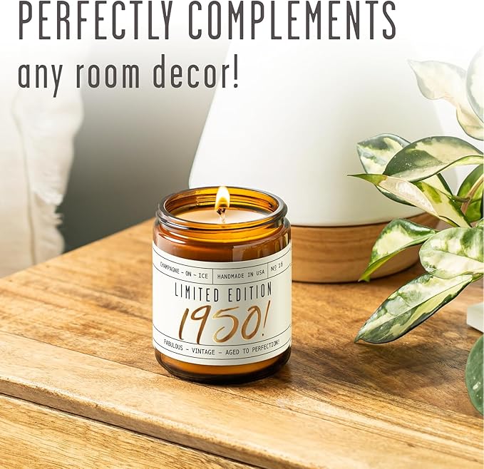75th Birthday Gifts for Girls - 'Limited Edition 1950' Soy Candle, w/Champagne on Ice I 75 Birthday Gifts for Women I 75th Gift for Her Ideas I 9oz Reusable Jar, 50Hr Burn, Made in USA - Bloomnest