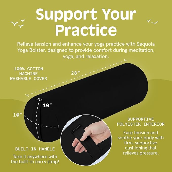 Retrospec Retrospec Sequoia Yoga Bolster Pillow - Meditation Cushion for Yoga Practices - Includes Machine Washable 100% Cotton Cover & Durable Carry Handle - Bloomnest