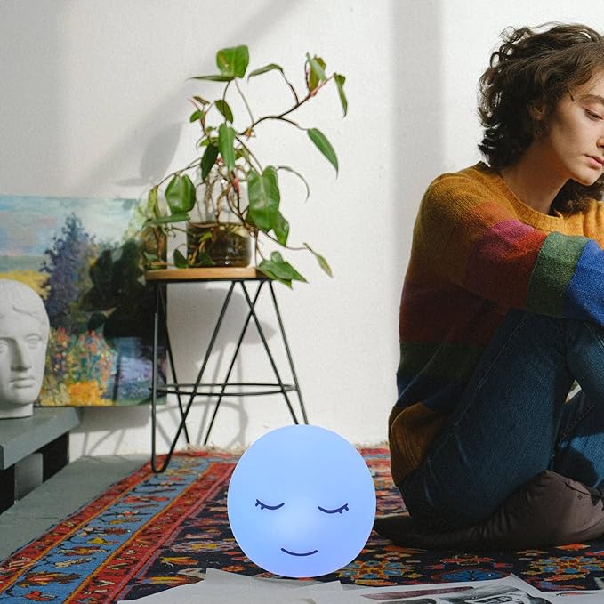 Breathing lamp Guided Visual Meditation Tool for Mindfulness, Slow Your Breathing & Calm Your Mind for Stress & Anxiety Relief, 3 Color and 478 Seconds Breathing Mode Silicone Cute Smiley face lamp YeeBeny