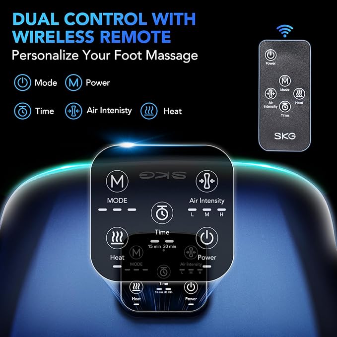 SKG Shiatsu Foot Massager with Heat and Remote for Pain Relief, Electric Feet Massage Machine with 3 Massage Compression Modes Relieve for Plantar Fasciitis Neuropathy, Size 13 for Men Women, 2025 - Bloomnest