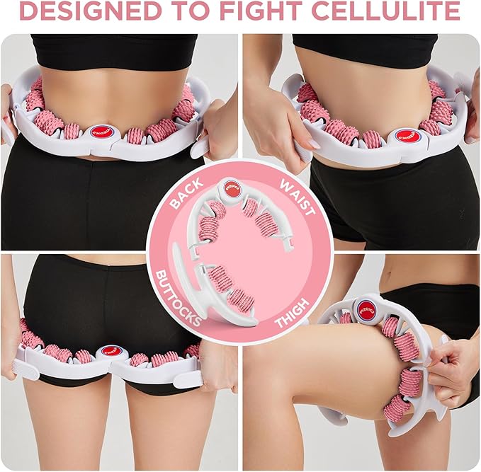 Cellulite Massage Tool Muscle Roller - Deep Fascia Massager & Dimpled Skin Remover for Legs, Thighs & Buttocks - Anti-Cellulite Roller, Smooth Skin, Pain Reliefs (Pink) - Bloomnest