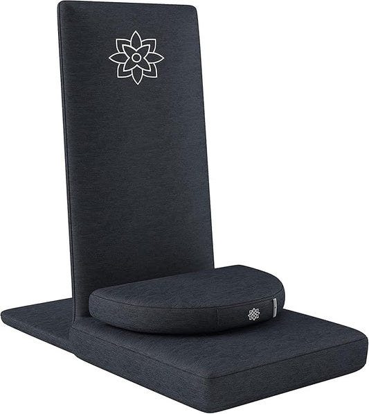 Mindful Modern Folding Pro Meditation Chair - Adjustable Meditation Seat with Back Support and Half Moon Buckwheat Meditation Cushion - Comfortable Mindfulness Living Room Floor Chair - Bloomnest