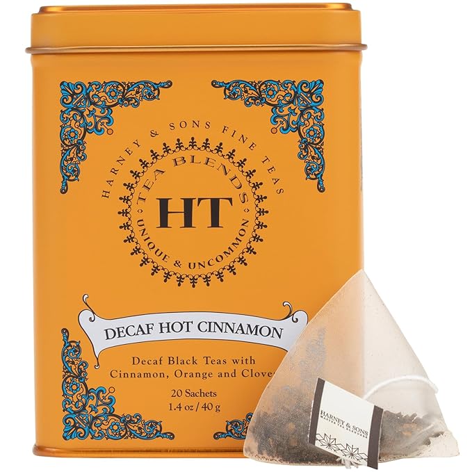Harney and Sons Decaf Hot Cinnamon , Decaf Flavored Black 20 Sachets per Tin 1.4oz - Bloomnest