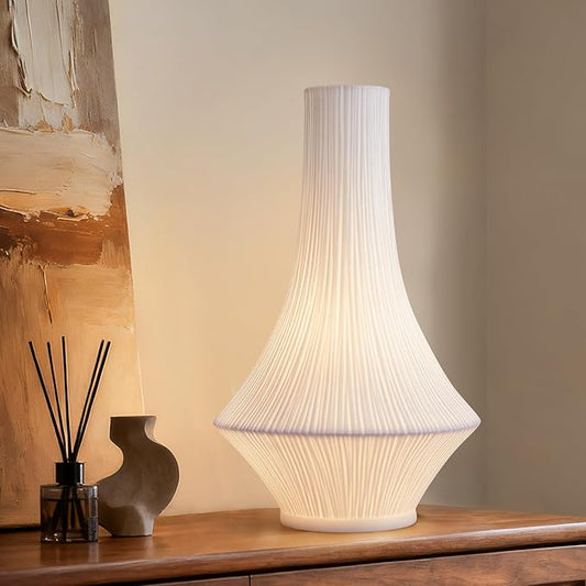 RONDURE 12.3" Modern Ceramic Table Lamp, Modern Bedside Lamps for Bedroom, Living Room and Nightstand, White Translucent Ceramic Shade, Warm Ambient Lighting, Home Decor - Bloomnest