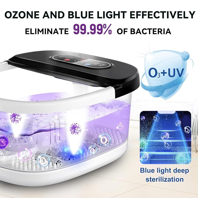 Foot Spa Bath Massager with Heat - Ozone and Blue Light Foot Soaking Tub, Epsom Salt, Adjustable Temperature, Bubble and 8 Rollers, Birthday Gift for Mom Dad