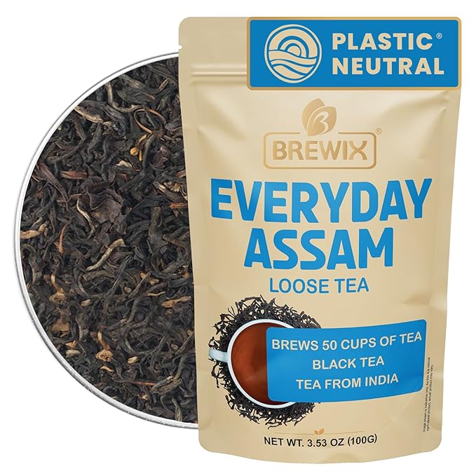 BREWIX, Assam Black Tea Leaves (50+ Cups, 3.53oz/100g) High Caffeine Gluten Free | Strong and Malty | Loose Leaf | Resealable Bag | Perfect for Strong Morning Tea - Bloomnest