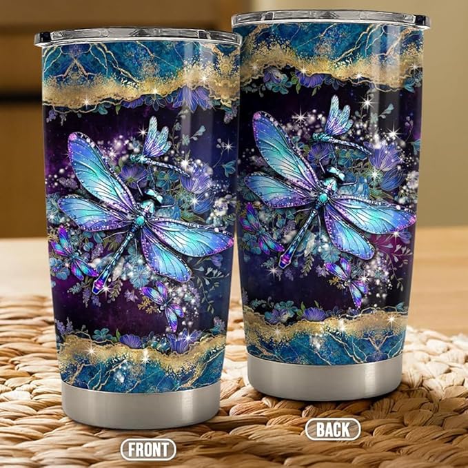 Dragonfly Tumbler 20oz Stainless Steel Insulated Coffee Travel Mug Cup Dragonfly Gifts for Women Girls on Birthday Christmas Mothers Day - Bloomnest