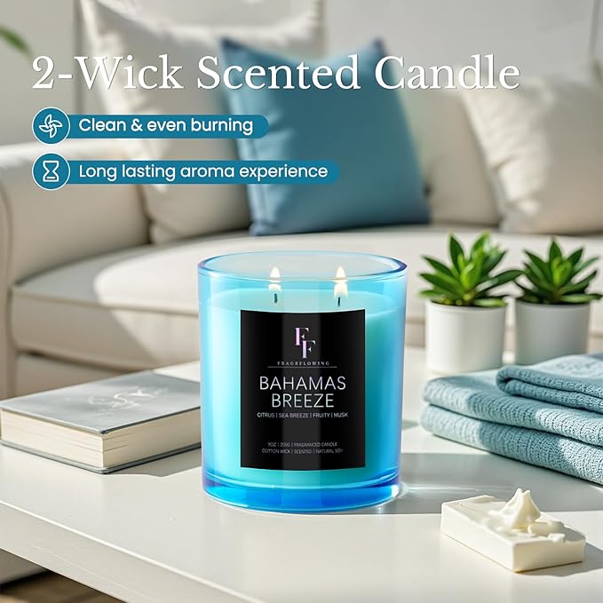 Bahamas Breeze Scented Candle, 2-Wick Luxury Soy Wax Candle, 9 oz Aromatherapy Candle Home Fragrance Candles Gift - Bloomnest